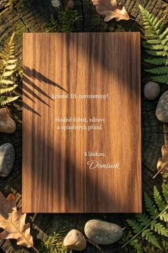 Dřevěné přání k narozeninám – Motiv Nadčasová klasika