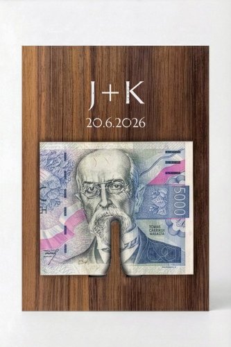 Dřevěné přání s klipem na peníze, poukazy a losy