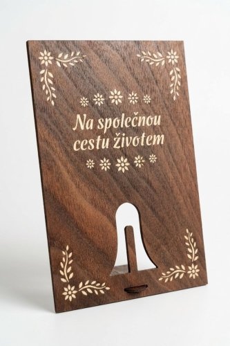Svatební přání s dřevěnou intarzií a klipem na peníze