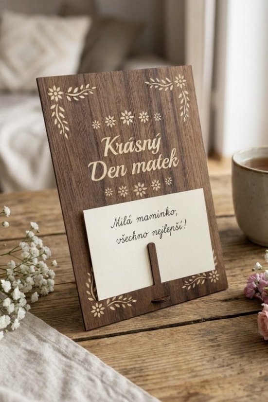 Luxusní přání ke Dni matek s dřevěnou intarzií